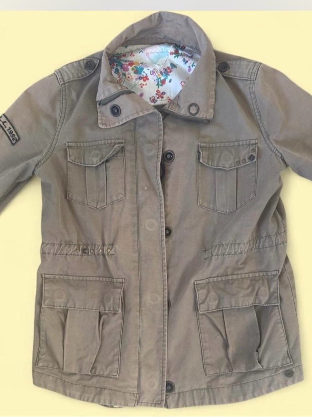 O'Neill Sun-faded green khaki Utility Jacket with Floral Lining